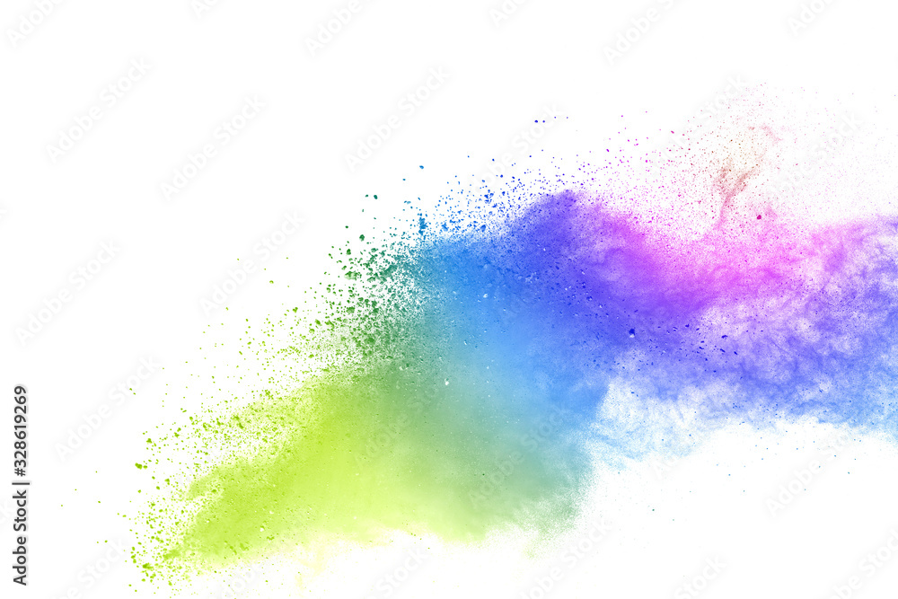 colorful rainbow holi paint color powder explosion isolated on white background