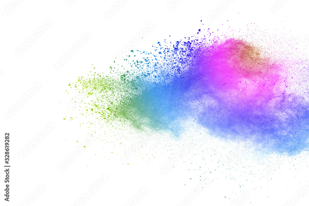 colorful rainbow holi paint color powder explosion isolated on white background