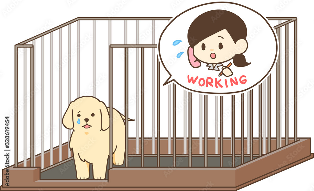ゴールデンレトリバーの子犬 サークルで留守番2 Stock Vector Adobe Stock