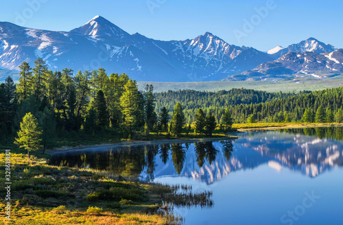 Mountain landscape  picturesque mountain lake in the summer morning  Altai