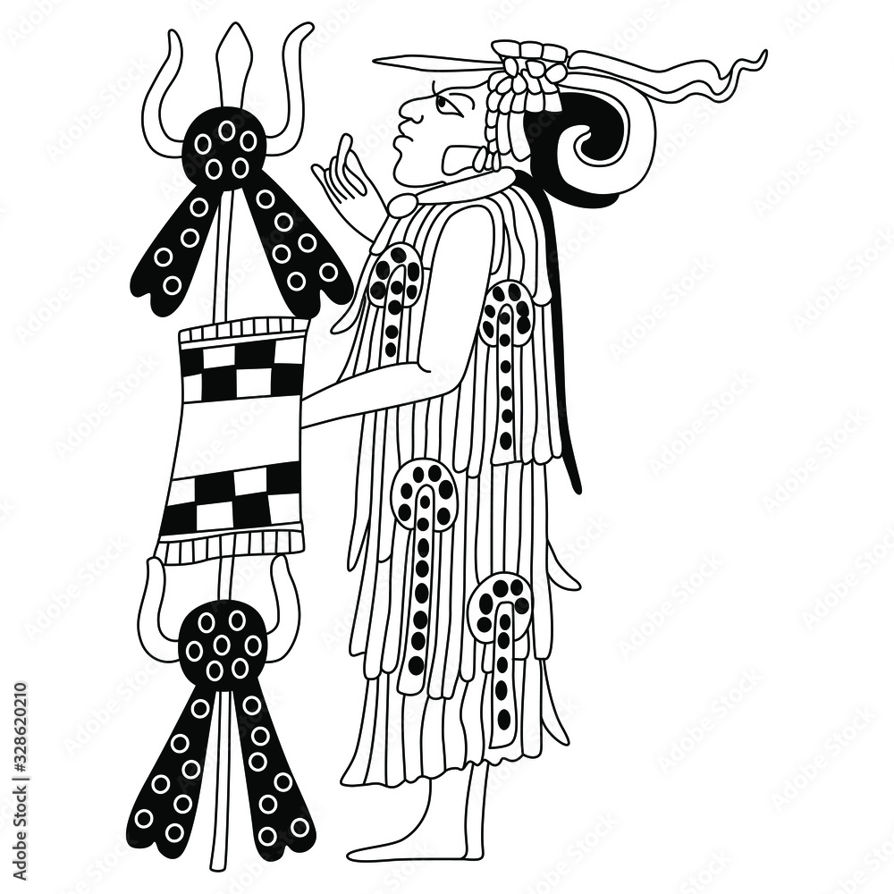 Isolated vector illustration. Standing Mayan priest or noble man ...