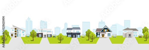 Residential area townscape incluede sihouette of building  ,white background