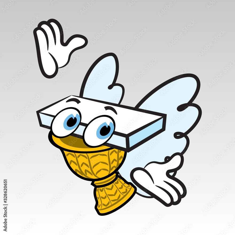 Winged golden offering bowl mascot.