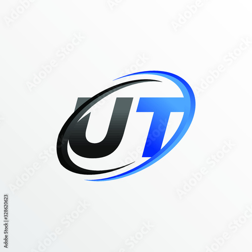 Obraz na plátně Initial Letters UT Logo with Circle Swoosh Element