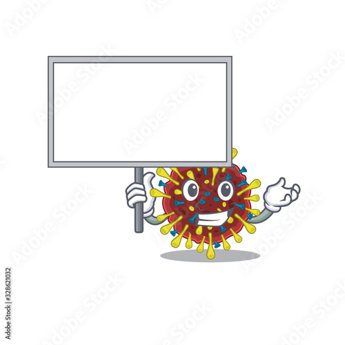 Corona virus molecule cute cartoon character bring a board