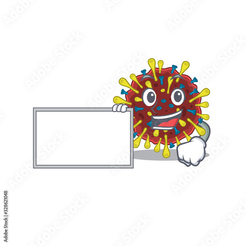 Corona virus molecule with board cartoon mascot design style
