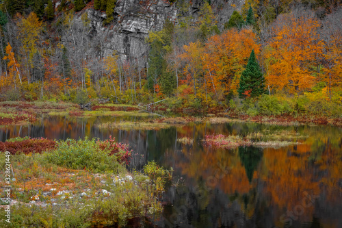 Fototapeta Naklejka Na Ścianę i Meble -  Fall foliage by creek in autumn time near Grandes Piles in Quebec province.