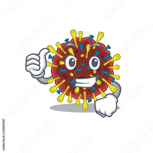 Cool corona virus molecule cartoon design style making Thumbs up gesture