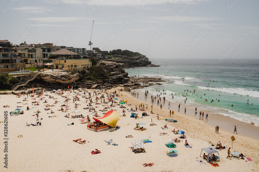 Tamarama, New South Wales - JANUARY 20th, 2020: People enjoying the summer weekend weather at Tamarama Beach.
