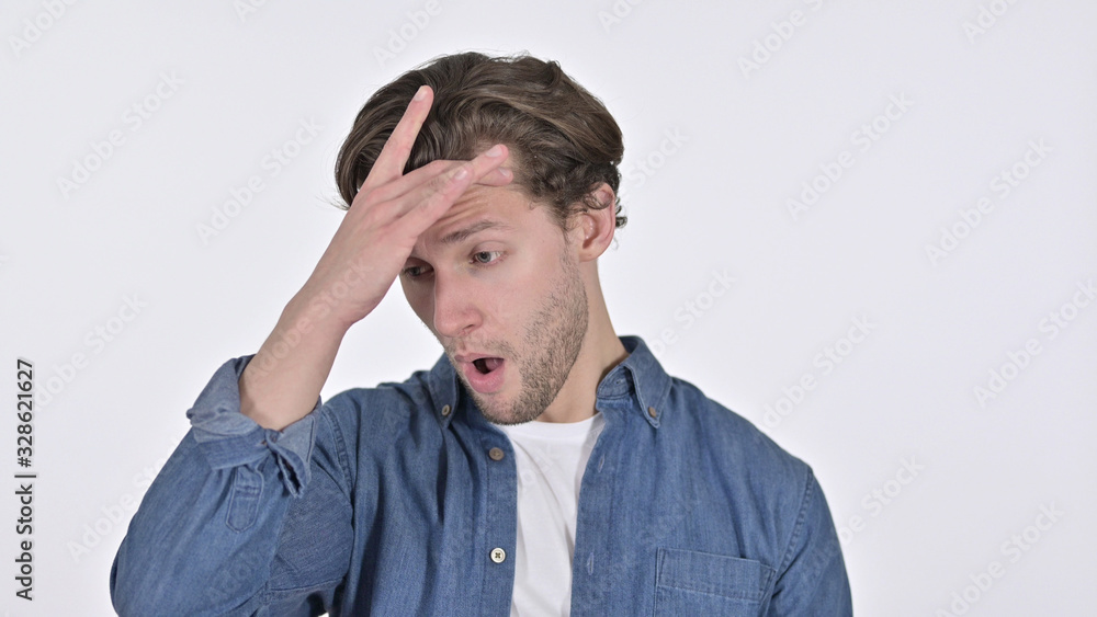 Man Having Headache, Pain in Head on White Background Man Having Headache, Pain in Head on White Background