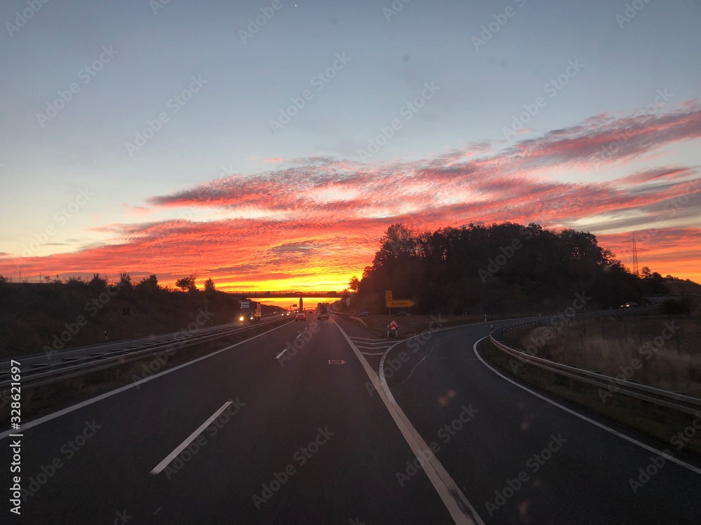 highway at sunset