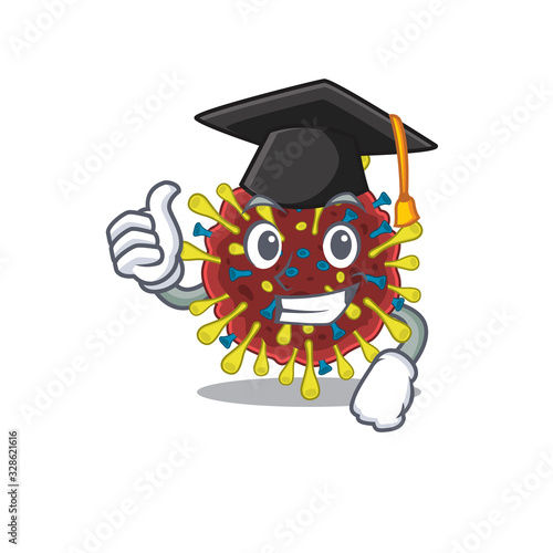 A picture of corona virus molecule with black hat for graduation ceremony
