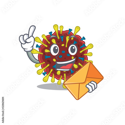 Cute face corona virus molecule mascot design with envelope