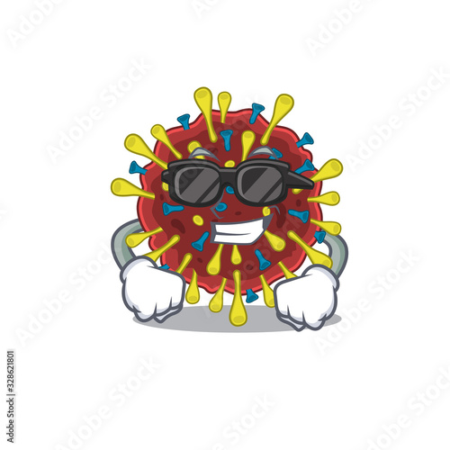 Super cool corona virus molecule mascot character wearing black glasses