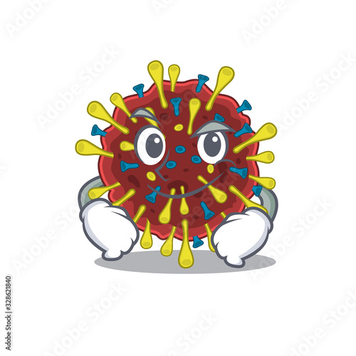 Funny corona virus molecule mascot character showing confident gesture