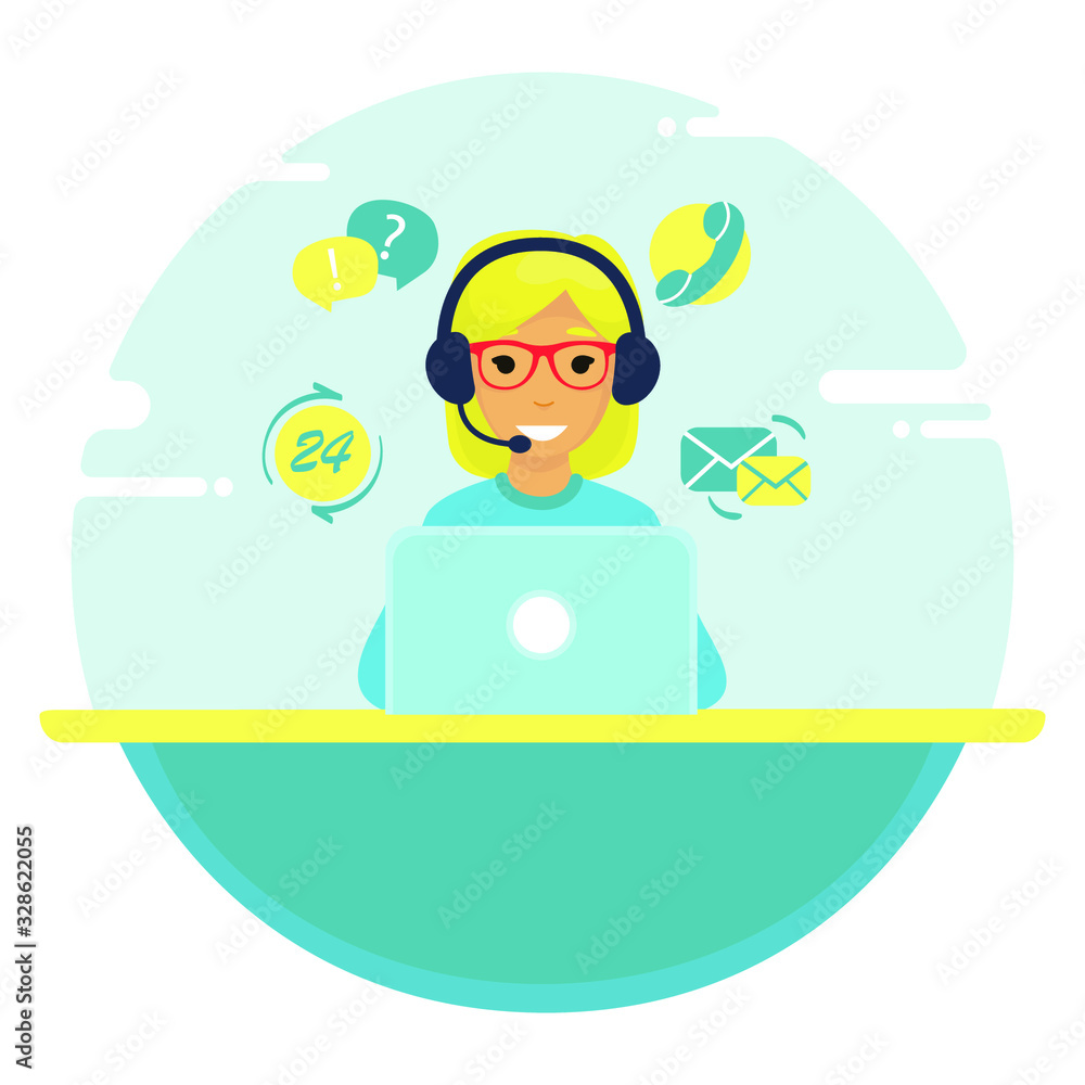 woman working in call-center and answers calls woman working in call-center and answers calls