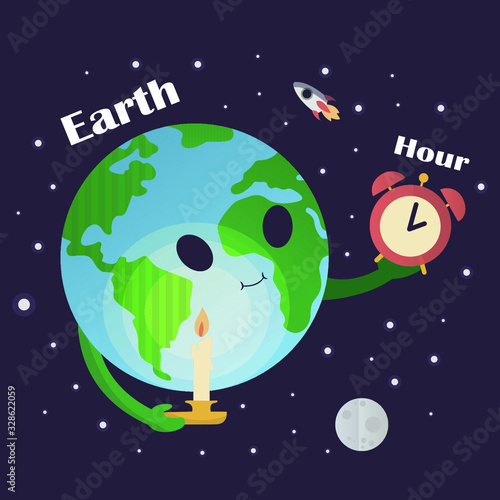 cute planet with moon for earth hour day