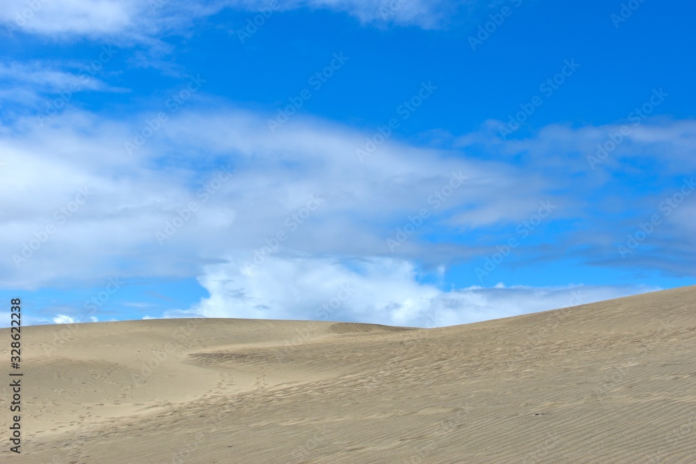 The brilliant blue sky over the enormous dunes of Sigatoka Sand Dunes National Park in Fiji.