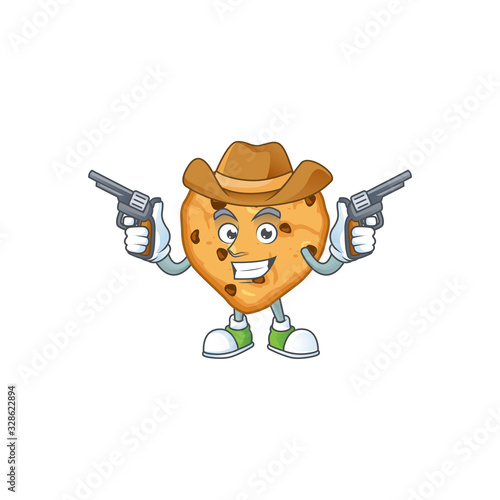 Cool cowboy cartoon design of chocolate chips love holding guns