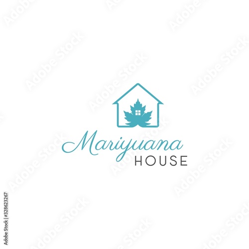 Modern Marijuana Leaf and Home Logo Design with Green Cannabis Elements for CBD, Medical, Organic, and Herbal Business Branding