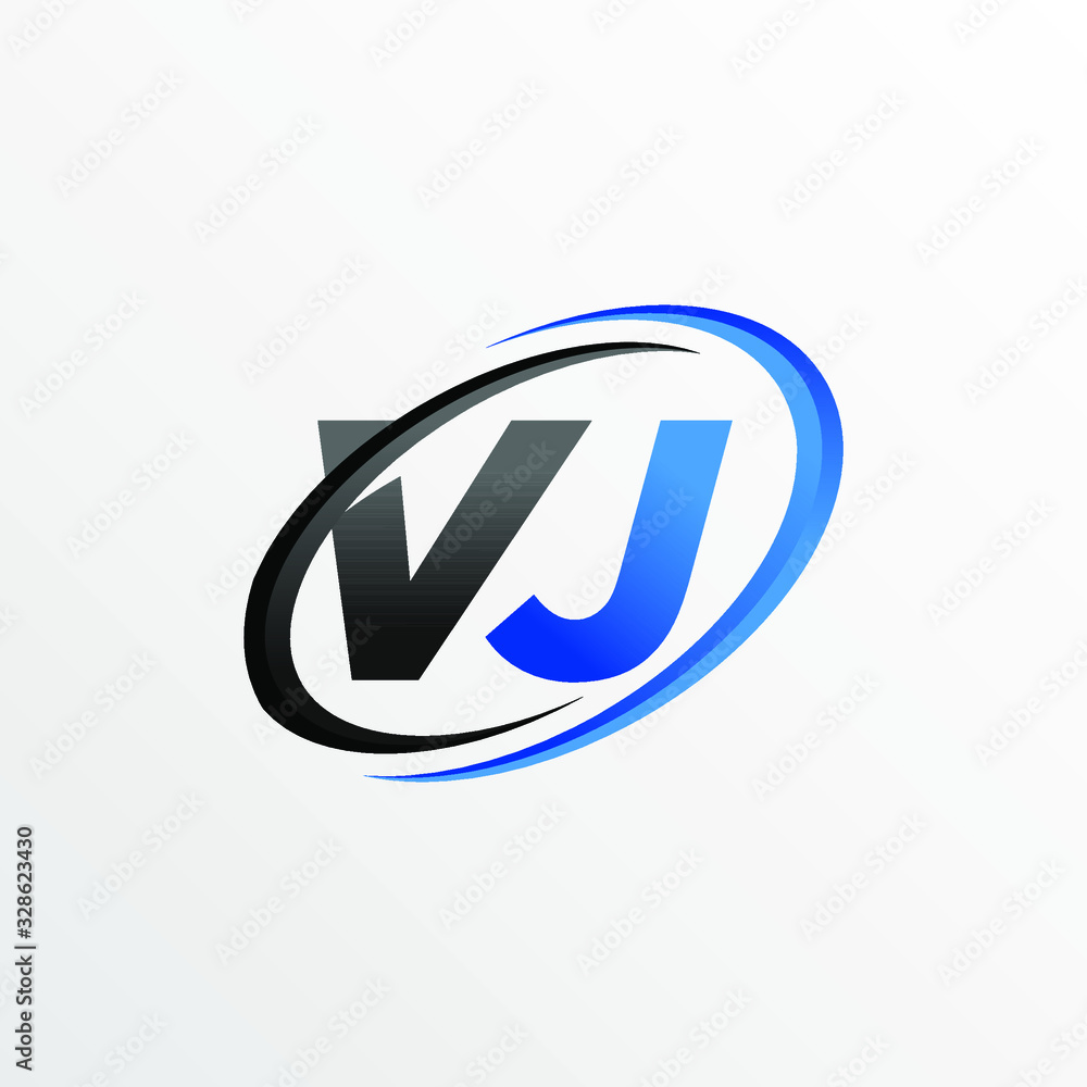 Initial Letters VJ Logo with Circle Swoosh Element Initial Letters VJ Logo with Circle Swoosh Element
