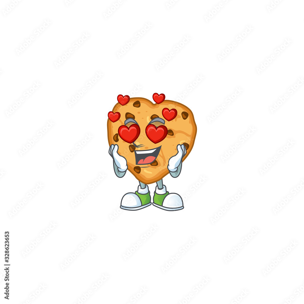 Romantic chocolate chips love cartoon character with a falling in love face Romantic chocolate chips love cartoon character with a falling in love face
