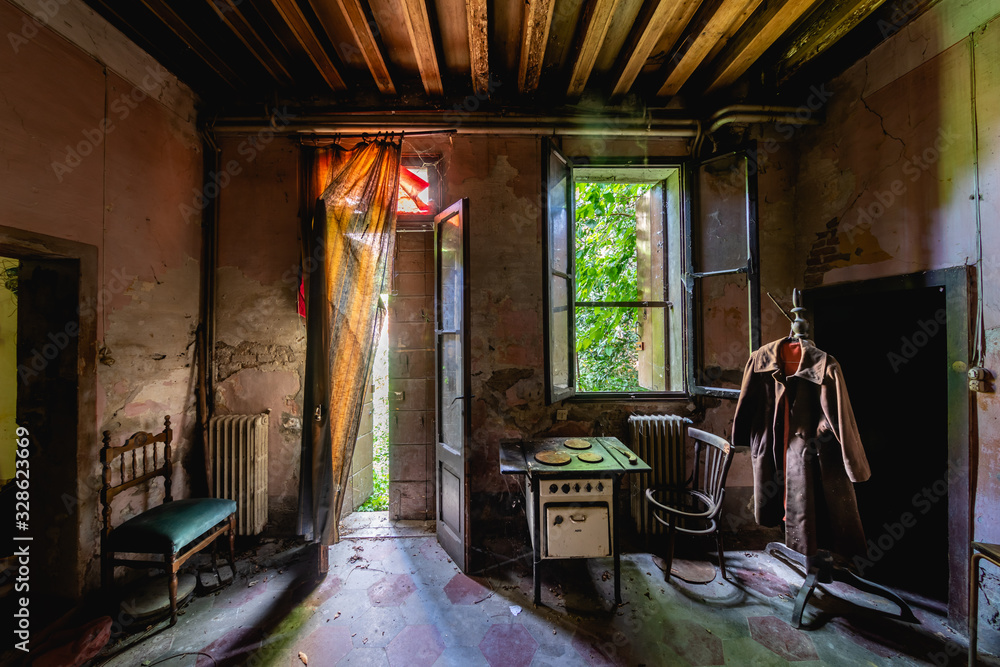 custom made wallpaper toronto digitalWide angle view of the interior of the kitchen of an old abandoned Italian country house