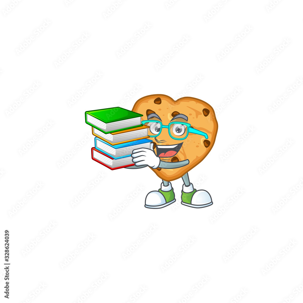 A hard-working student in chocolate chips love cartoon design with book A hard-working student in chocolate chips love cartoon design with book
