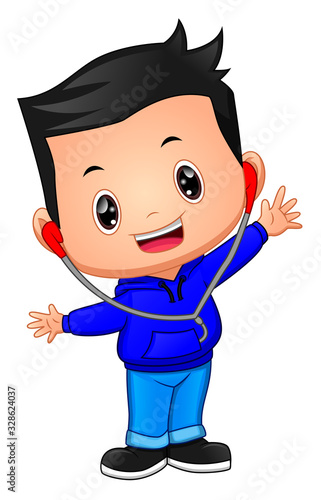 Happy boy cartoon with earphone