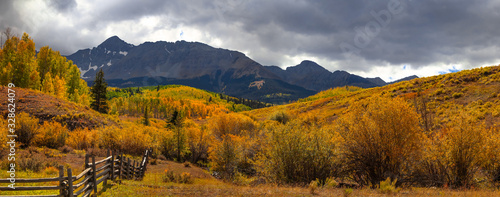 Panoramic view of Autumn landscape in San Juan mountains, Colorado