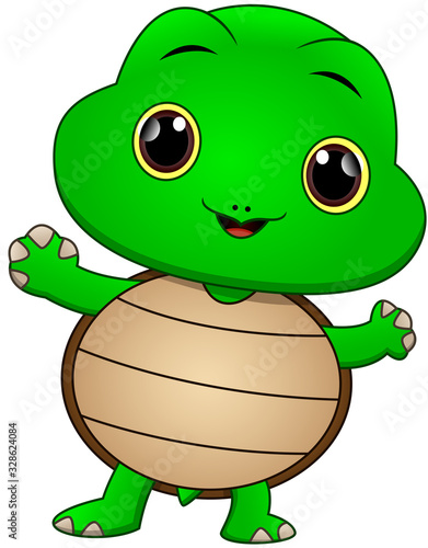 cute green turtle cartoon waving