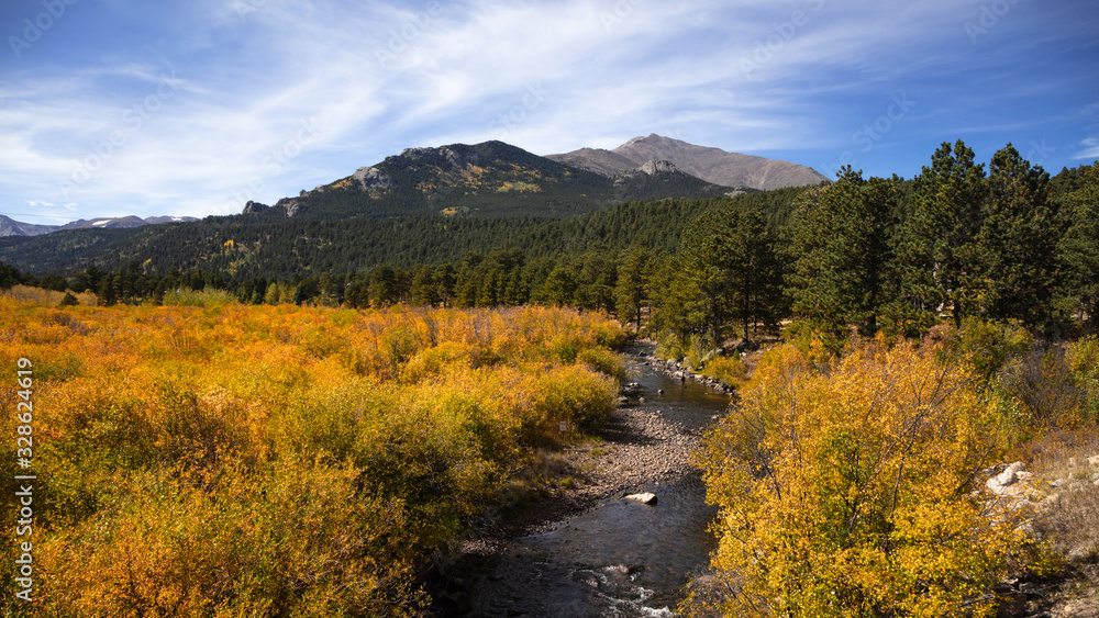 Scenic landscape in Rocky mountain national park from highway 7