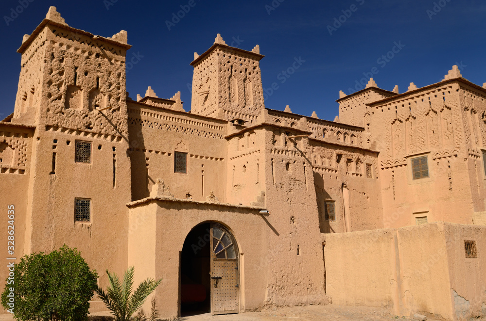 Entrance to the ancient heritage site Kasbah Amerhidl in the Skoura oasis Morocco