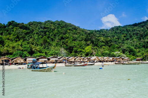 The Moken Sea Gypsy Village at Koh Surin on the Mu Ko Surin National Park, Surin Islands of Thailand.