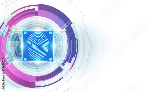 Fingerprint integrated in a printed circuit, releasing binary codes. fingerprint Scanning Identification System. Biometric Authorization and Business Security Concept. Vector illustration background