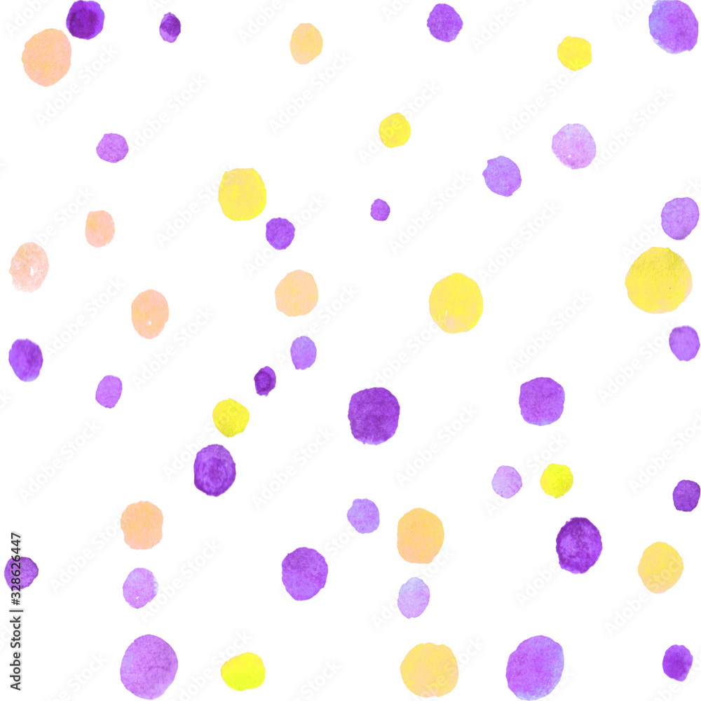 Seamless pattern with watercolor spots blobs stains points dots rounds circles. Abstract background and texture. Hand drawn, light, soft, pastel colors template