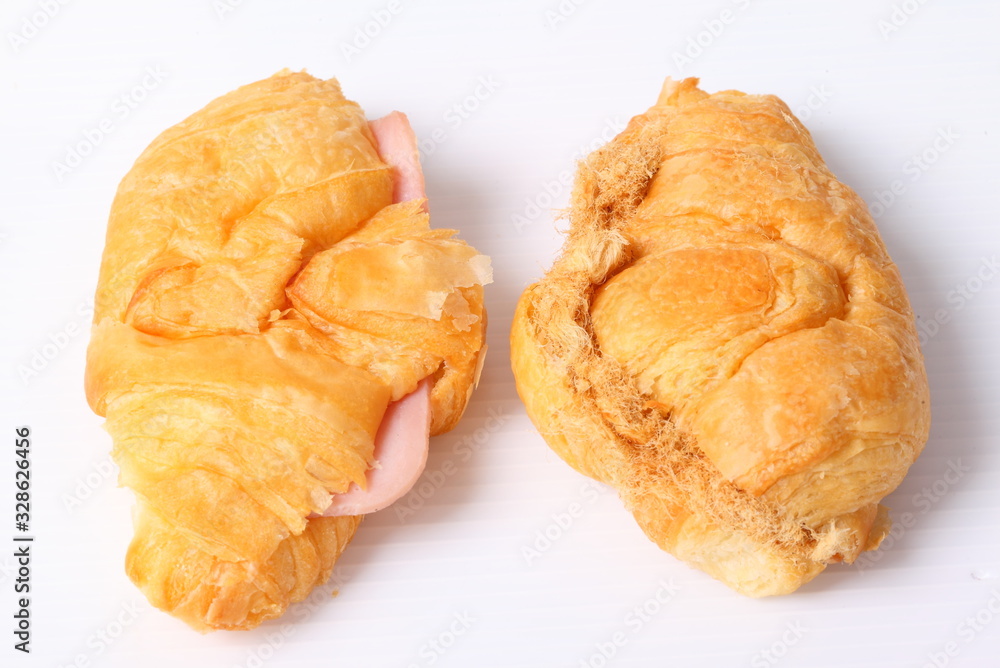 Fresh croissant bread isolated on white background