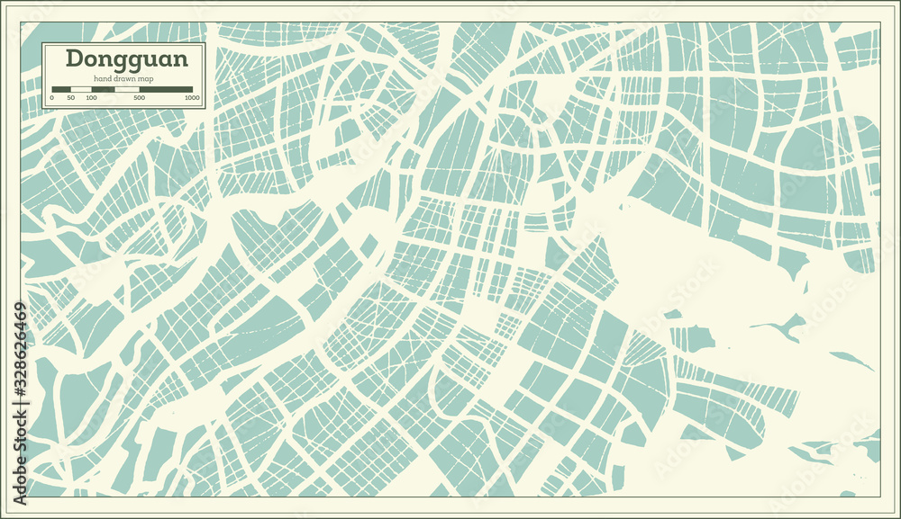 Dongguan China City Map in Retro Style. Outline Map.