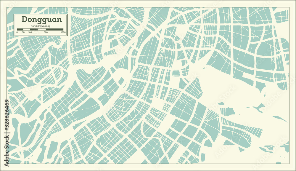 Fototapeta premium Dongguan China City Map in Retro Style. Outline Map.