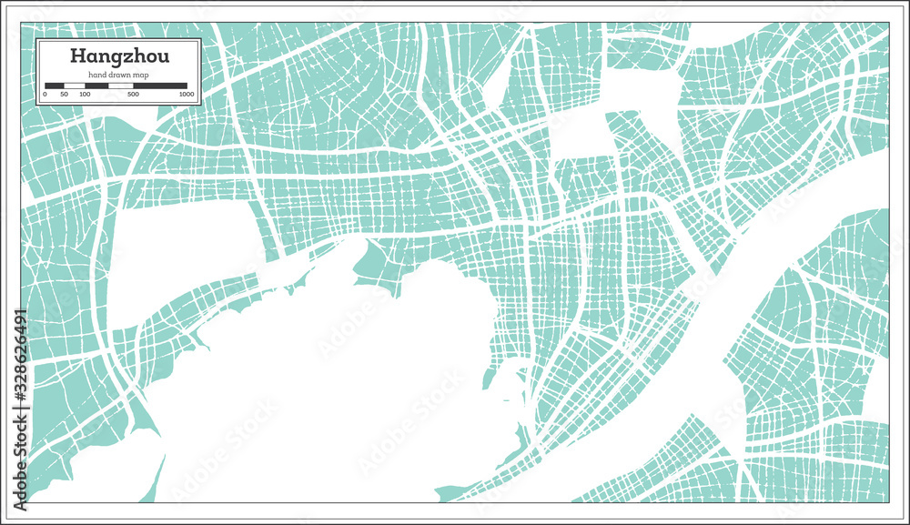 Fototapeta premium Hangzhou China City Map in Retro Style. Outline Map.
