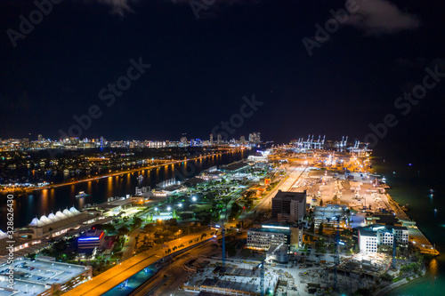 Aerial photo Port of Miami at night © Felix Mizioznikov