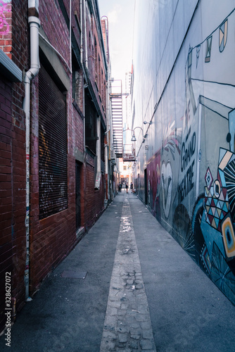 Perth, Western Australia - March 6 2020: Grand Laneway in Perth City which features street art and an urban look.