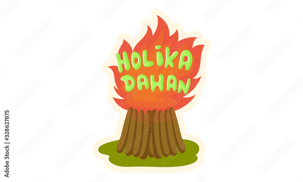 Vector cartoon illustration of wooden fire flame. Holika dahan Hindi text  translation - burning Holika. Isolated on white background. Stock Vector |  Adobe Stock