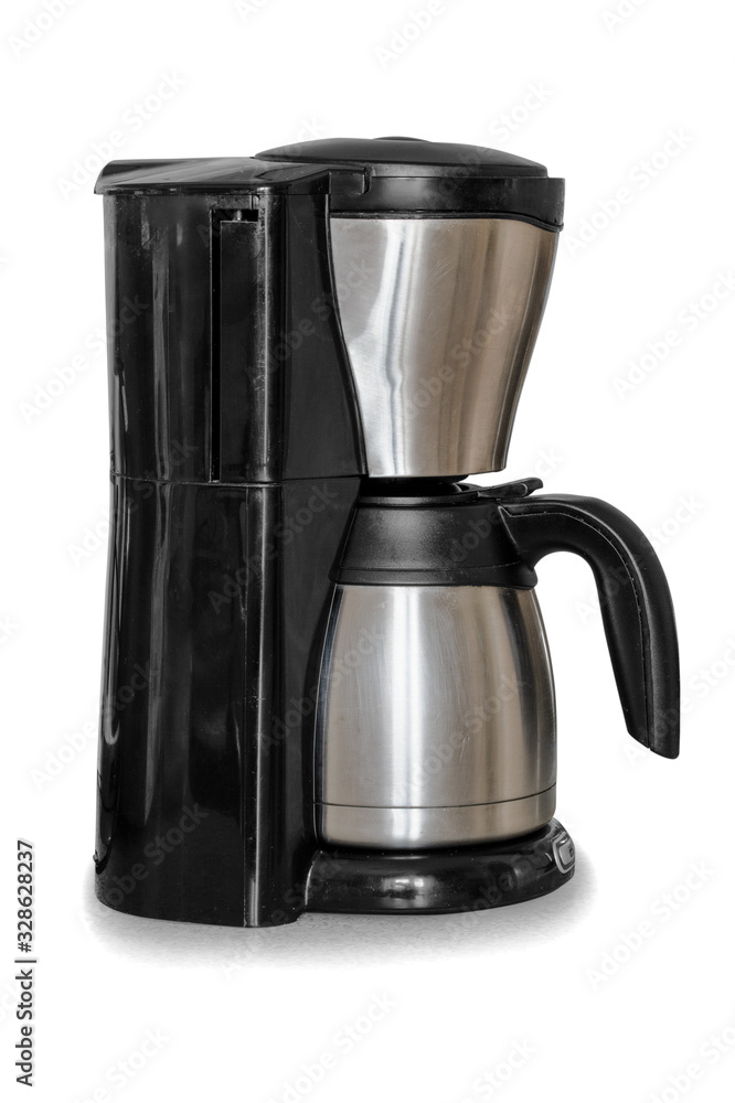 Coffee maker for making drip coffee. Coffee kettle. With clipping path. Isolated on white background with natural shadow. Electric coffee maker, isolated on white bg. With vector path. Coffee maker for making drip coffee. Coffee kettle. With clipping path. Isolated on white background with natural shadow. Electric coffee maker, isolated on white bg. With vector path.
