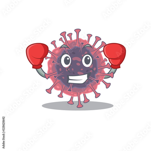 A sporty microbiology coronavirus boxing mascot design style