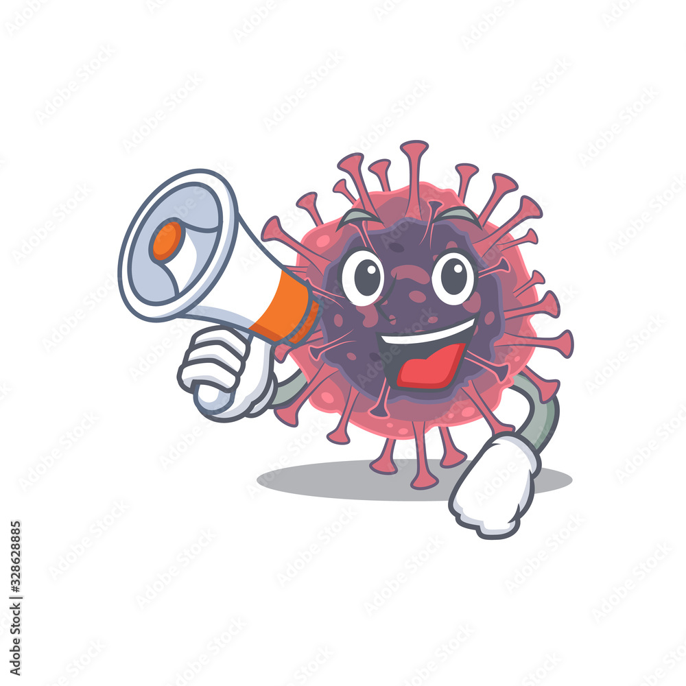 Naklejka premium An icon of microbiology coronavirus holding a megaphone