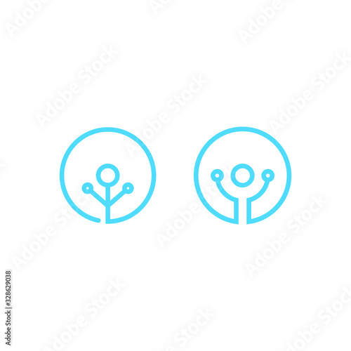 Circle technology icon, medical icon. Blue circle logo. Stock illustration