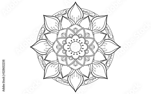 Circle pattern petal flower of mandala with black and white,Vector floral mandala relaxation patterns unique design with white background,Hand drawn pattern,concept meditation and relax 