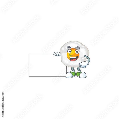 Funny fried egg cartoon design Thumbs up with a white board