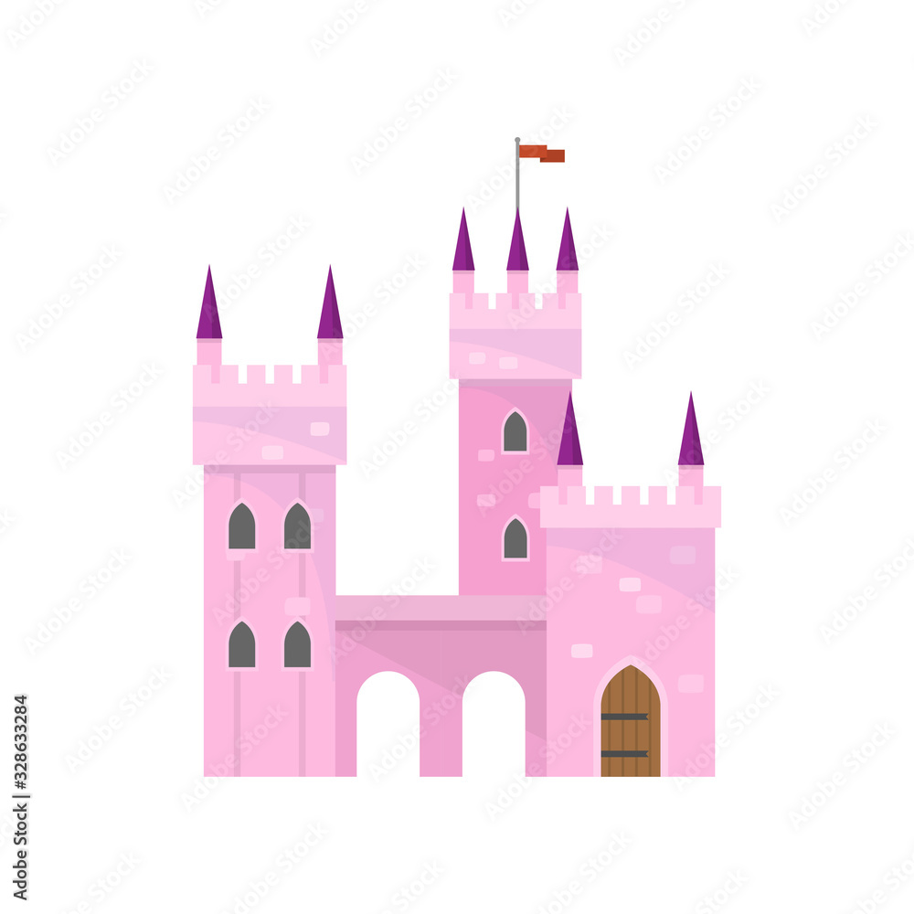 Fototapeta premium Beautiful pink castle with tower building for king princess